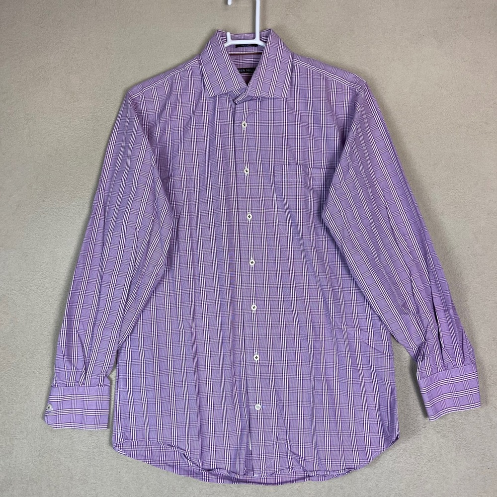 Peter Millar Men's Medium Purple Plaid Long Sleeve Button Down Dress Shirt